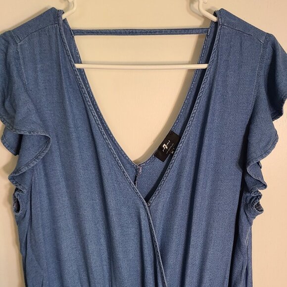GORGEOUS DENIM LUSTRE PLEATED CAP SLEEVE DRESS - Picture 1 of 7